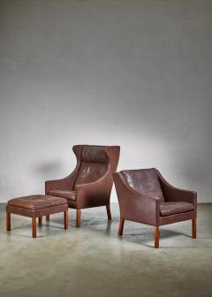 B rge Mogensen Borge Mogensen Brown Leather Wingback and Lounge Chair with Ottoman - 786543