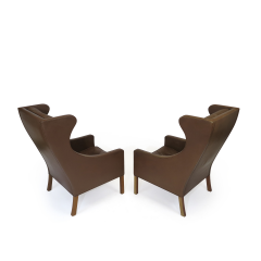 B rge Mogensen Borge Mogensen Model 2204 Highback Brown Leather lounge Chairs with Ottoman - 858250