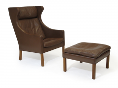 B rge Mogensen Borge Mogensen Model 2204 Highback Brown Leather lounge Chairs with Ottoman - 858258