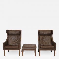 B rge Mogensen Borge Mogensen Model 2204 Highback Brown Leather lounge Chairs with Ottoman - 860712