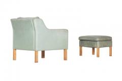 B rge Mogensen Pair of Armchairs by Borge Mogensen in Mint Green Leather - 456928