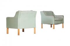 B rge Mogensen Pair of Armchairs by Borge Mogensen in Mint Green Leather - 456930