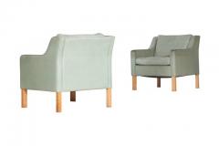 B rge Mogensen Pair of Armchairs by Borge Mogensen in Mint Green Leather - 456931