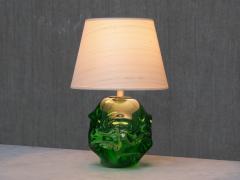 B rne Augustsson B rne Augustsson Green Glass Table Lamp with Silk Shade seda Sweden 1940s - 4819823