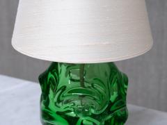 B rne Augustsson B rne Augustsson Green Glass Table Lamp with Silk Shade seda Sweden 1940s - 4819825