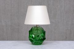 B rne Augustsson B rne Augustsson Green Glass Table Lamp with Silk Shade seda Sweden 1940s - 4819828