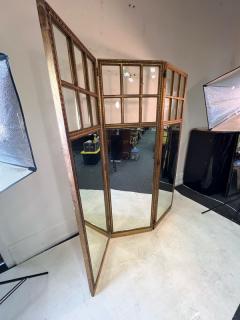 BEAUTIFUL ANTIQUE GILT WOOD GLASS AND MIRROR TRIFOLD ROOM SCREEN - 2862003