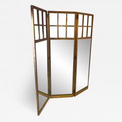 BEAUTIFUL ANTIQUE GILT WOOD GLASS AND MIRROR TRIFOLD ROOM SCREEN - 2879088