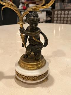 BEAUTIFUL ANTIQUE PAIR OF FRENCH DORE BRONZE AND BRONZE CHERUB CANDELABRA - 2933070