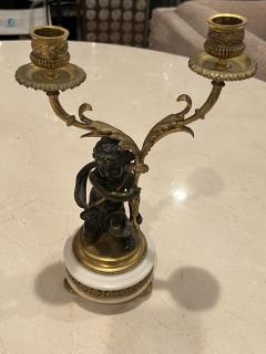 BEAUTIFUL ANTIQUE PAIR OF FRENCH DORE BRONZE AND BRONZE CHERUB CANDELABRA - 2933073