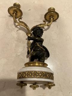 BEAUTIFUL ANTIQUE PAIR OF FRENCH DORE BRONZE AND BRONZE CHERUB CANDELABRA - 2933077