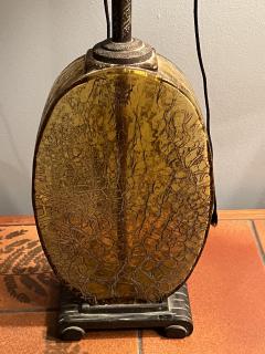 BEAUTIFUL ART DECO AMBER CRACKLE GLASS LAMP WITH MICA SHADE - 2893859