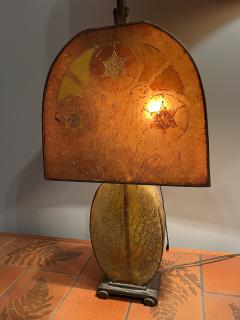 BEAUTIFUL ART DECO AMBER CRACKLE GLASS LAMP WITH MICA SHADE - 2893860