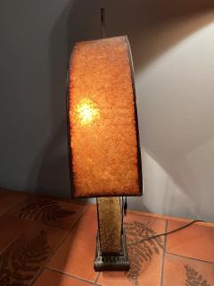 BEAUTIFUL ART DECO AMBER CRACKLE GLASS LAMP WITH MICA SHADE - 2893866