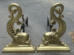 BEAUTIFUL ART DECO BRASS DOLPHIN ANDIRONS - 3678585