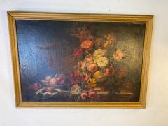 BEAUTIFUL FLOWERS AND FRUITS VICTORIAN ERA STILL LIFE PAINTING - 1706596