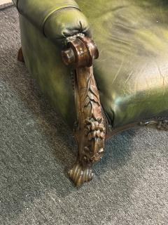 BEAUTIFUL ORNATELY CARVED WOOD AND BUTTON TUFTED LEATHER ARMCHAIR - 4297464