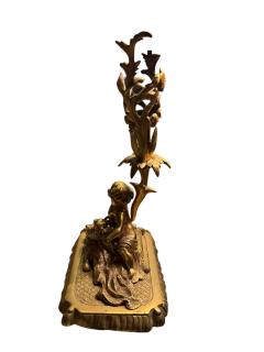 BEAUTIFUL19TH CENTURY BOY GIRL CAT DOG ON PILLOWS BRASS CANDLESTICKS - 4442742