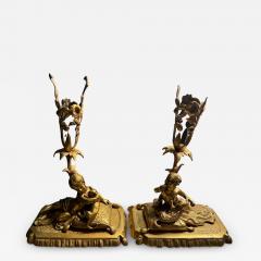 BEAUTIFUL19TH CENTURY BOY GIRL CAT DOG ON PILLOWS BRASS CANDLESTICKS - 4444124