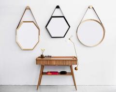 BEVERLY OAK AND LEATHER ROUND MIRROR CERUSED - 1154201