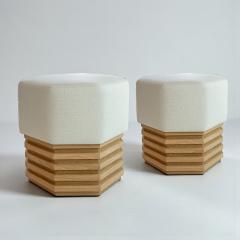 BK Limited Edition BK Antiques LLC Pair of Octagonal Upholstered Light Oak Stools - 4421492