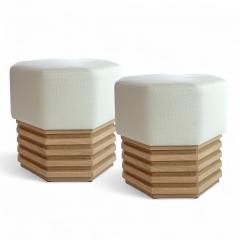 BK Limited Edition BK Antiques LLC Pair of Octagonal Upholstered Light Oak Stools - 4421529