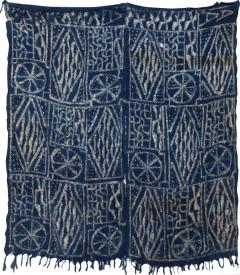 BLUE Blanket Handwoven KUBA Cloth Ceremonial Tapestry Hanging Wall Art Congo - 1517633