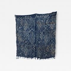 BLUE Blanket Handwoven KUBA Cloth Ceremonial Tapestry Hanging Wall Art Congo - 1517634