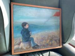 BOY WITH RED KITE BY SEASIDE PAINTING BY NORA GLANTZMAN - 2324354