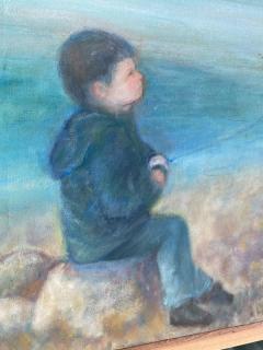 BOY WITH RED KITE BY SEASIDE PAINTING BY NORA GLANTZMAN - 2324356