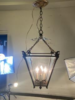 BRONZE AND GLASS GOTHIC NEOCLASSICAL LANTERN - 2468935