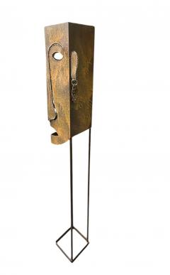 BRUTALIST MIXED METALS TORCH CUT TRIBAL MASK FLOOR LAMP - 4740222