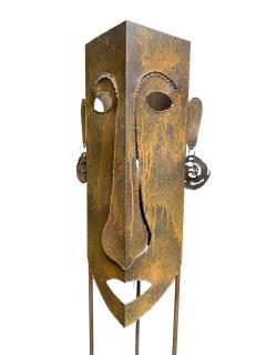 BRUTALIST MIXED METALS TORCH CUT TRIBAL MASK FLOOR LAMP - 4740224