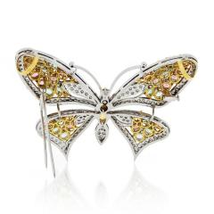 BUTTERFLY 18K WHITE GOLD MULTICOLOR GEMSTONE DIAMOND FRENCH BROOCH - 1744546