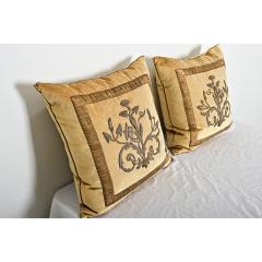 BVIZ Pair of Antique European Raised Bronze Embroidery Pillows - 4371837