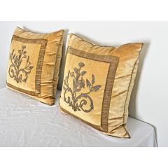 BVIZ Pair of Antique European Raised Bronze Embroidery Pillows - 4371839