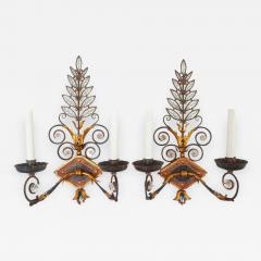 Bagu s Style Crystal and Wrought Iron Wall Sconces circa 1925 - 790941