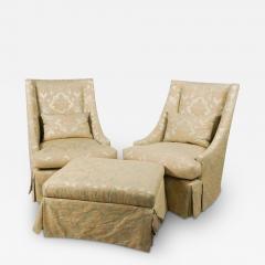 Baker Furniture Company Scalamandre Damask Down Club Chairs - 3940241