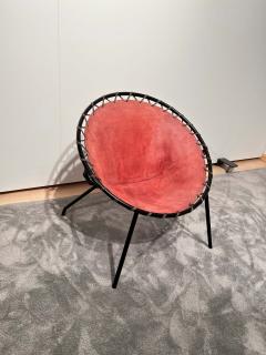 Balloon lounge chair by Hans Olsen Red Suede Metal Denmark circa 1960 - 2891658