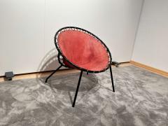 Balloon lounge chair by Hans Olsen Red Suede Metal Denmark circa 1960 - 2891661