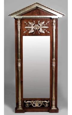 Baltic Neoclassic Mahogany Pier Mirror with Pediment - 1399335