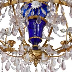 Baltic Neoclassical ormolu blue and amethyst glass 16 light chandelier - 3411350