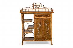Bamboo 2 door cabinet with bone trim and side shelves and a back rail - 4639460