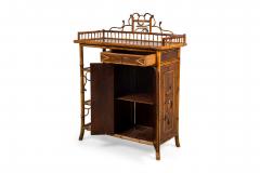 Bamboo 2 door cabinet with bone trim and side shelves and a back rail - 4639464