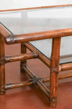 Bamboo Coffee Table with Leather Bindings and Double Glass Top 1970 - 3707643