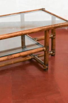 Bamboo Coffee Table with Leather Bindings and Double Glass Top 1970 - 3707651