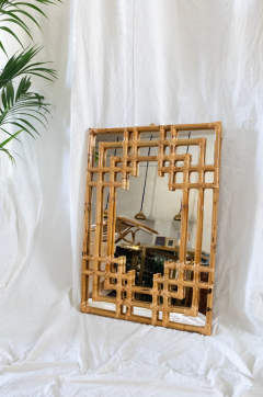 Bamboo Wall Mirror With Geometric Frame Molto Editions 1970s Style - 4736792