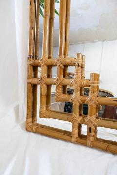 Bamboo Wall Mirror With Geometric Frame Molto Editions 1970s Style - 4736815