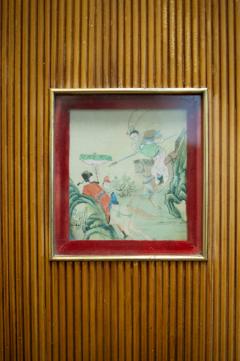 Bamboo Wardrobe Cabinet With Oriental Illustrations Italy Circa 1950 - 4472938