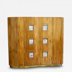 Bamboo Wardrobe Cabinet With Oriental Illustrations Italy Circa 1950 - 4522114